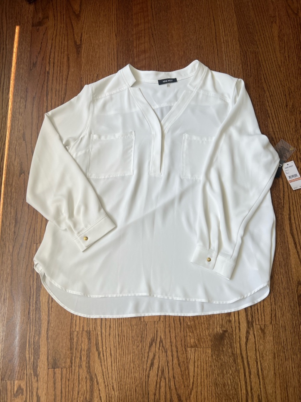 Nine West Split-Neck Long Sleeve Blouse